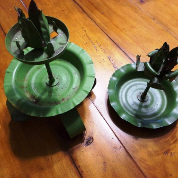Other - Lot of 2 Vintage Candle Holders Metal Green